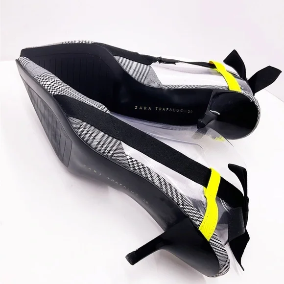 {Zara} Gray Plaid Slingback Bow Kitten Heels - Picture 11 of 16